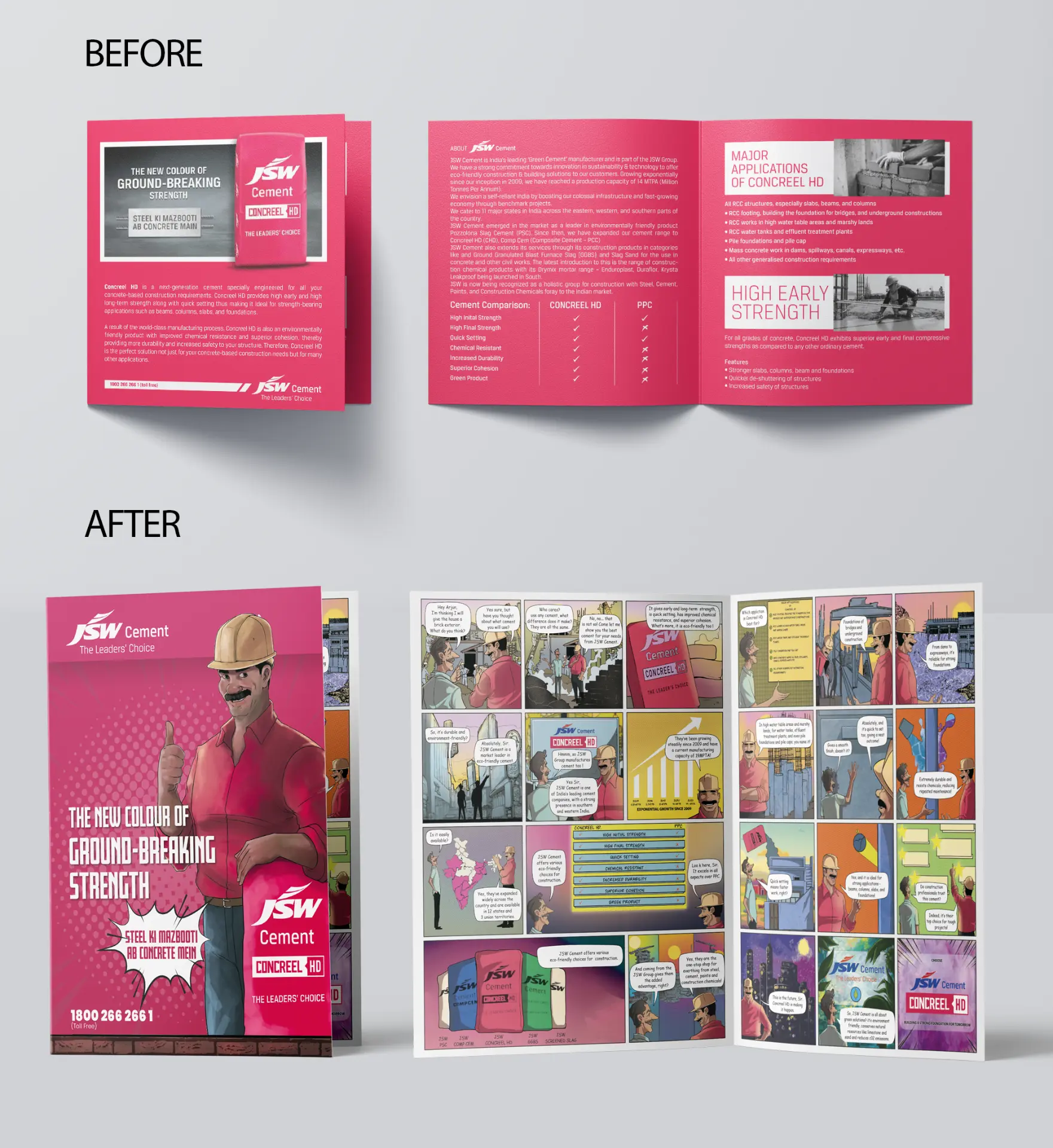 JSW Cement — Concreel HD — Comic-Book Brochure Redesign
